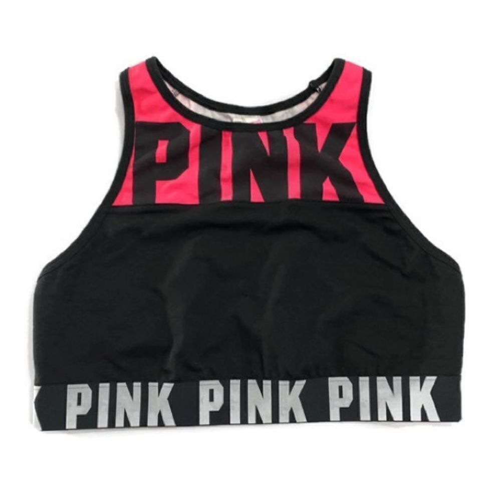 Victoria’s Secret Pink Crop high neck yoga Unlined Cotton bralette bra black S